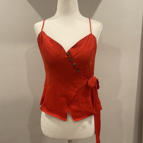Astr Tops - ASTR |Sweetheart Wrap Top with Front Buttons| Red - Size Small